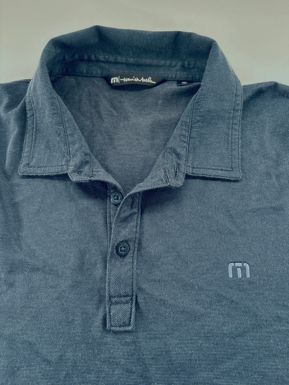 TravisMathew Men's XXL Navy Pima Cotton Polo Shirt Fine Stripe Golf Short Sleeve